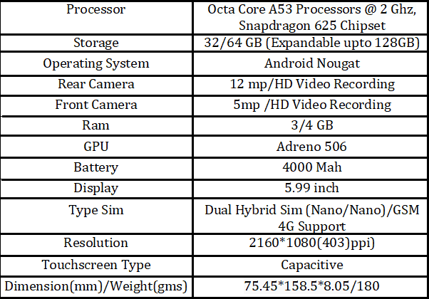 Redmi Note 5 Specs