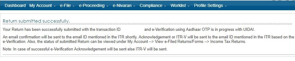 Confirmation of ﻿Income Tax Return Filing