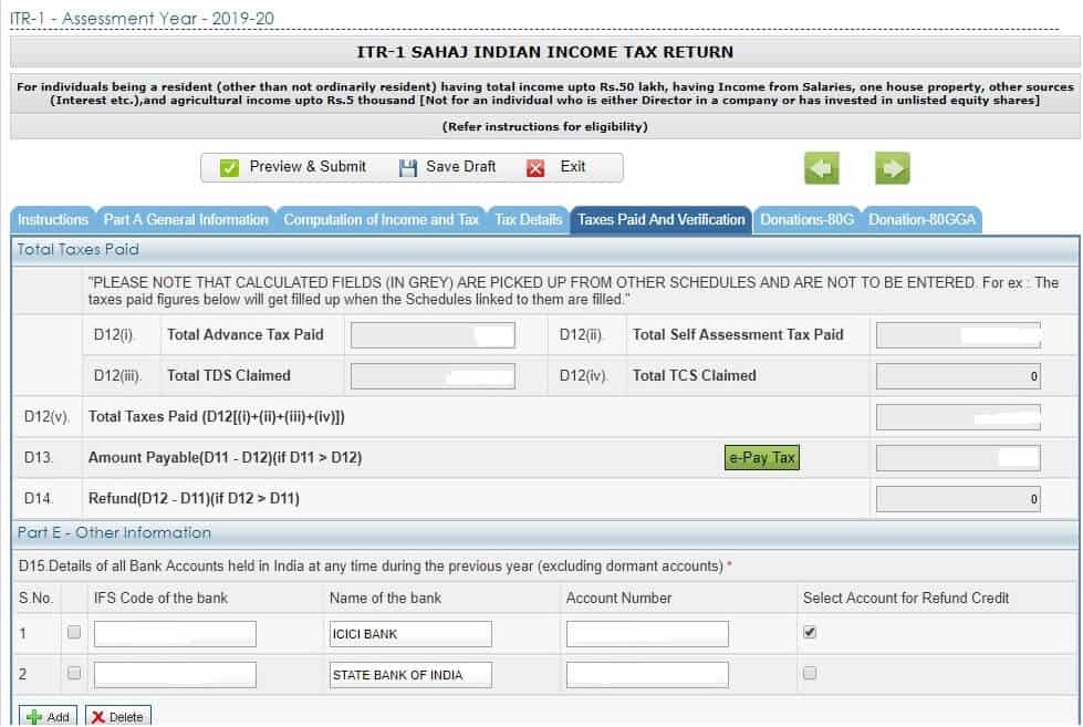 ITR Taxes Paid & Verification