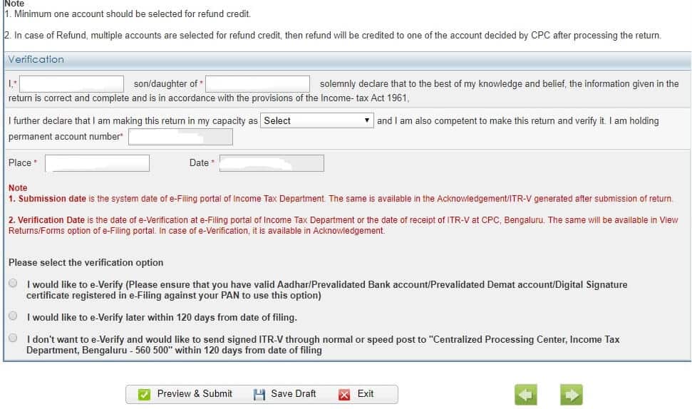 Submission & Verification of Income Tax Return Filing